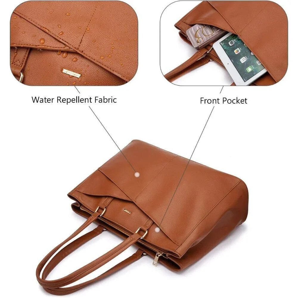 Laptop Tote Bag Waterproof PU Leather 15.6 Inch Women Business Work